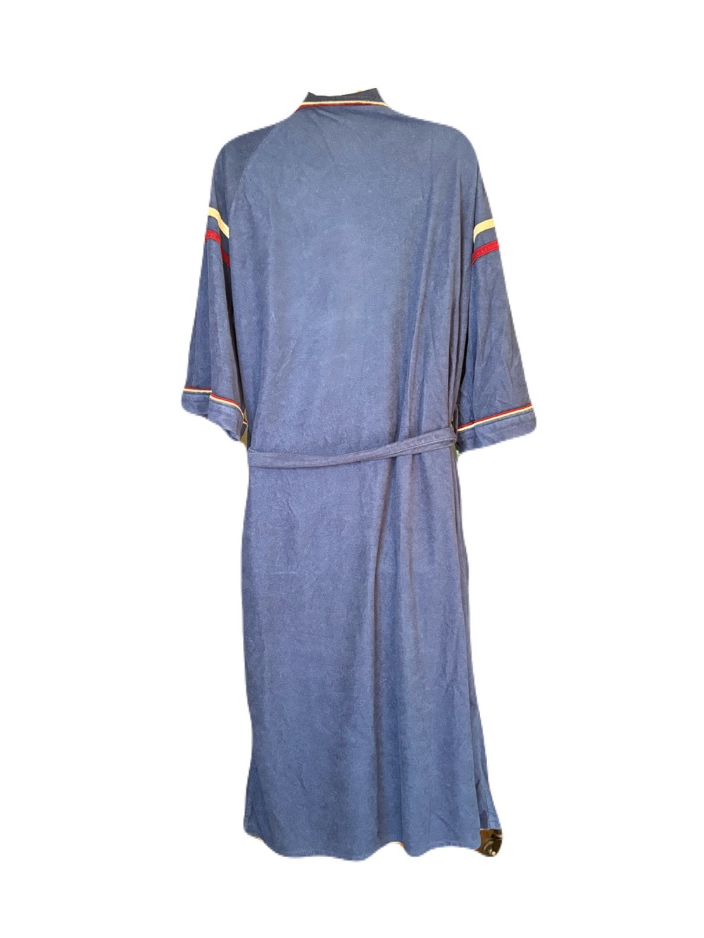 Vintage RCA Robe Corporation of America Blue Velour Varsity Stripe Belted Robe - Picture 2 of 3